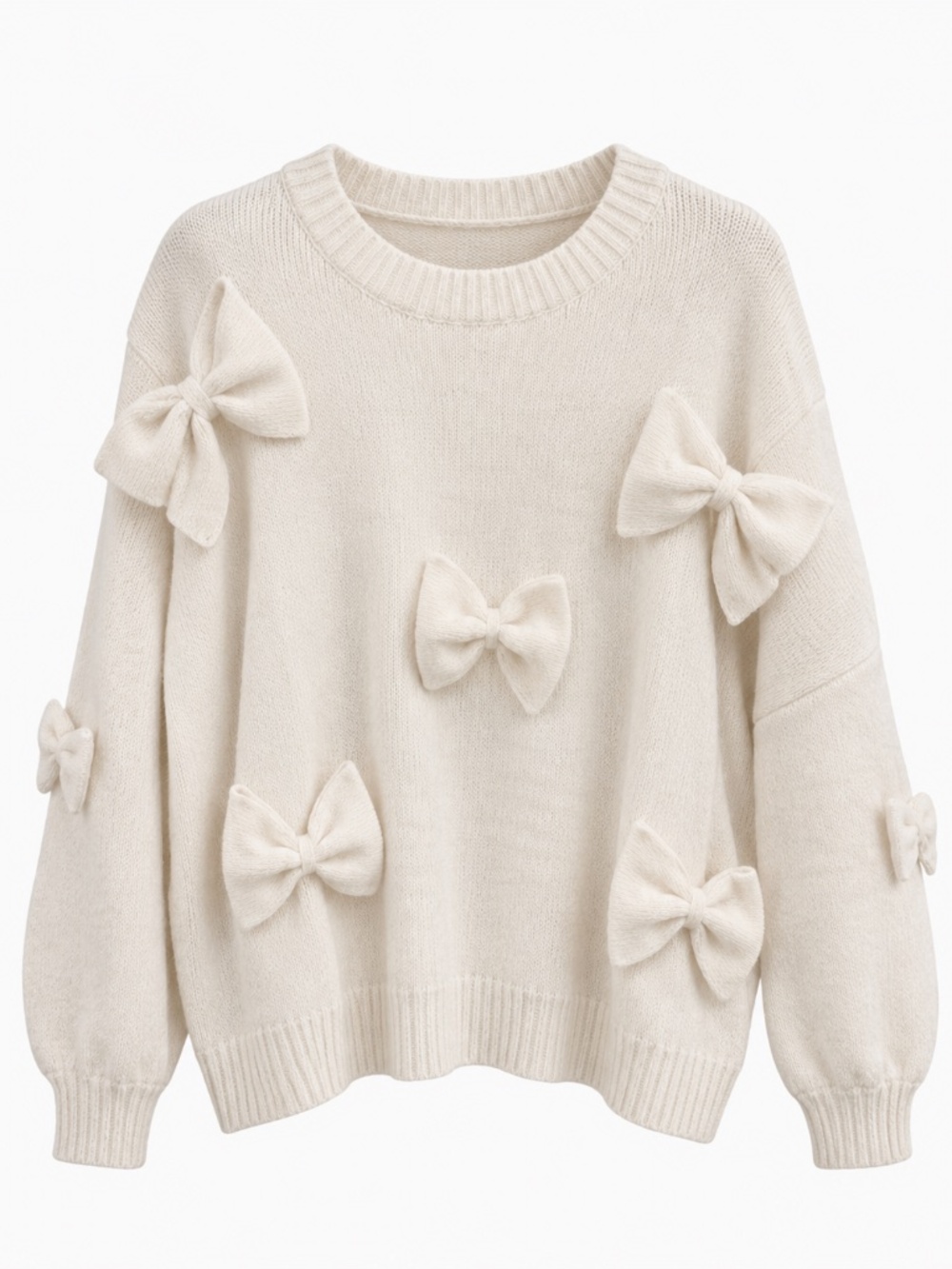 Oversized Knitted Bow Crewneck Sweater